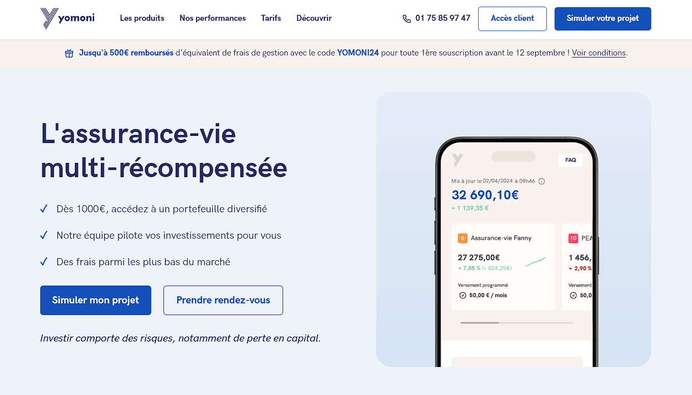 Yomoni assurance vie interface