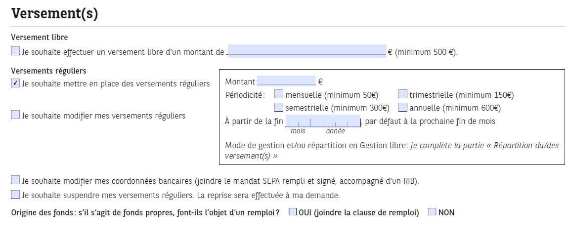 versement programme assurance vie Lucya Cardif