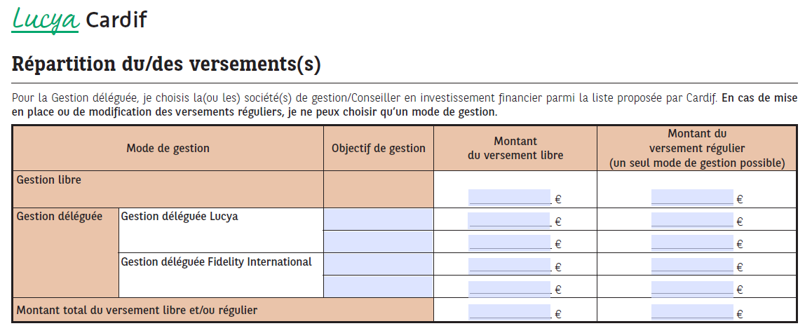 versement programme Lucya Cardif