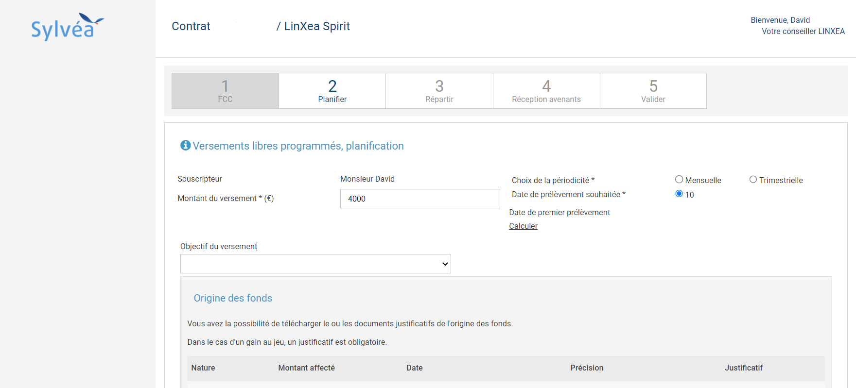 versement programme assurance vie linxea spirit 2