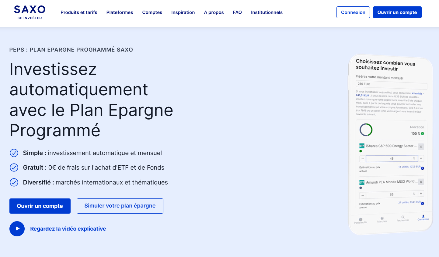 saxo banque plan d’épargne programmé PEPS