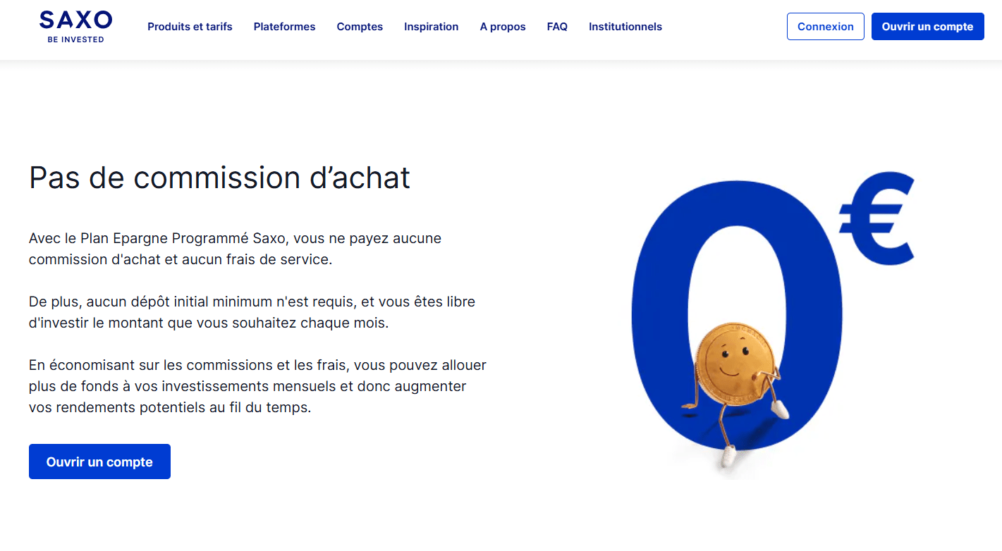 saxo plan d’épargne programmé PEPS frais