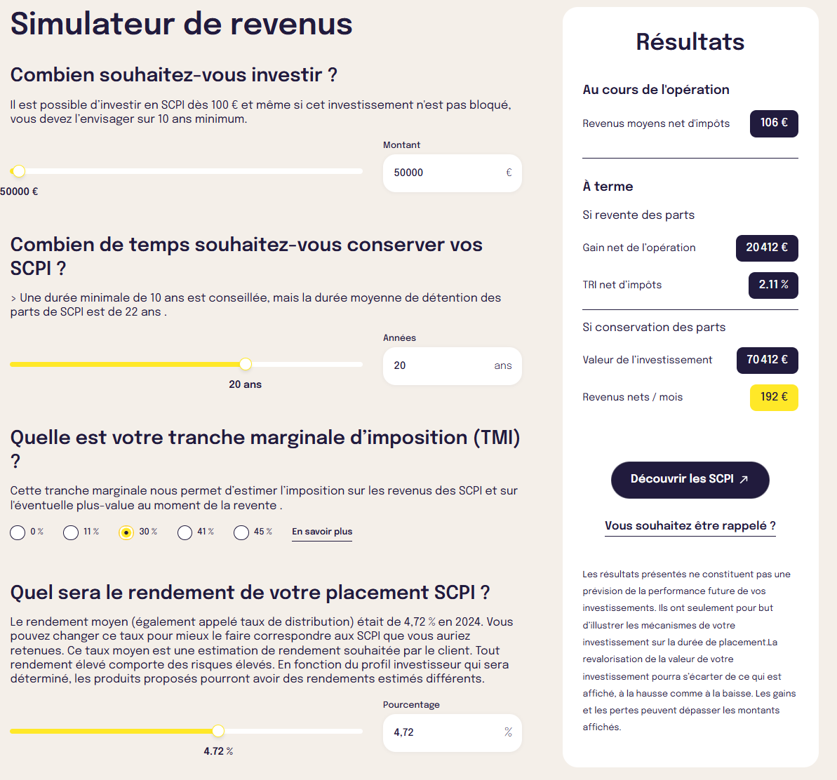 Simulateur sur le site France SCPI