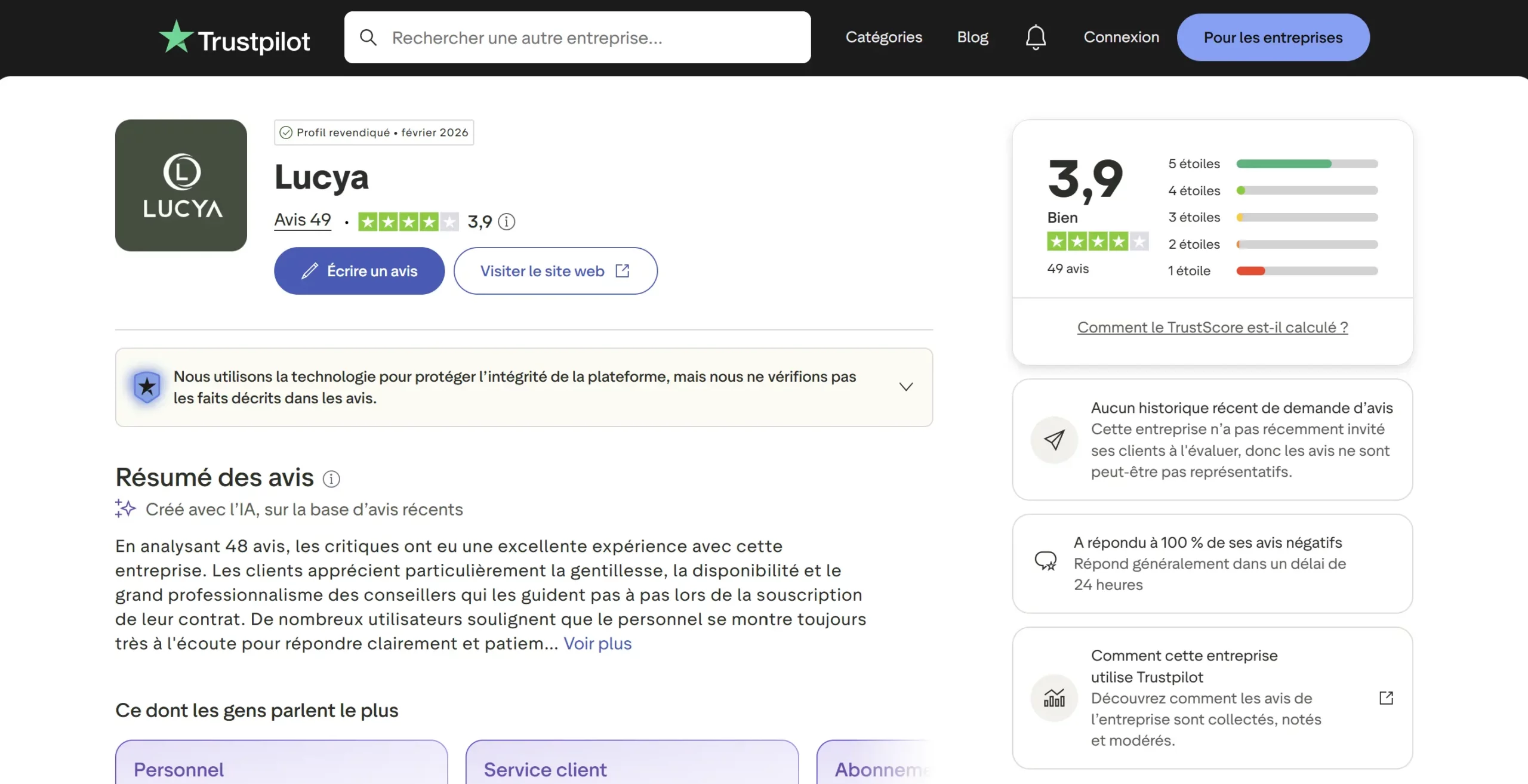 Avis clients Lucya sur Trustpilot
