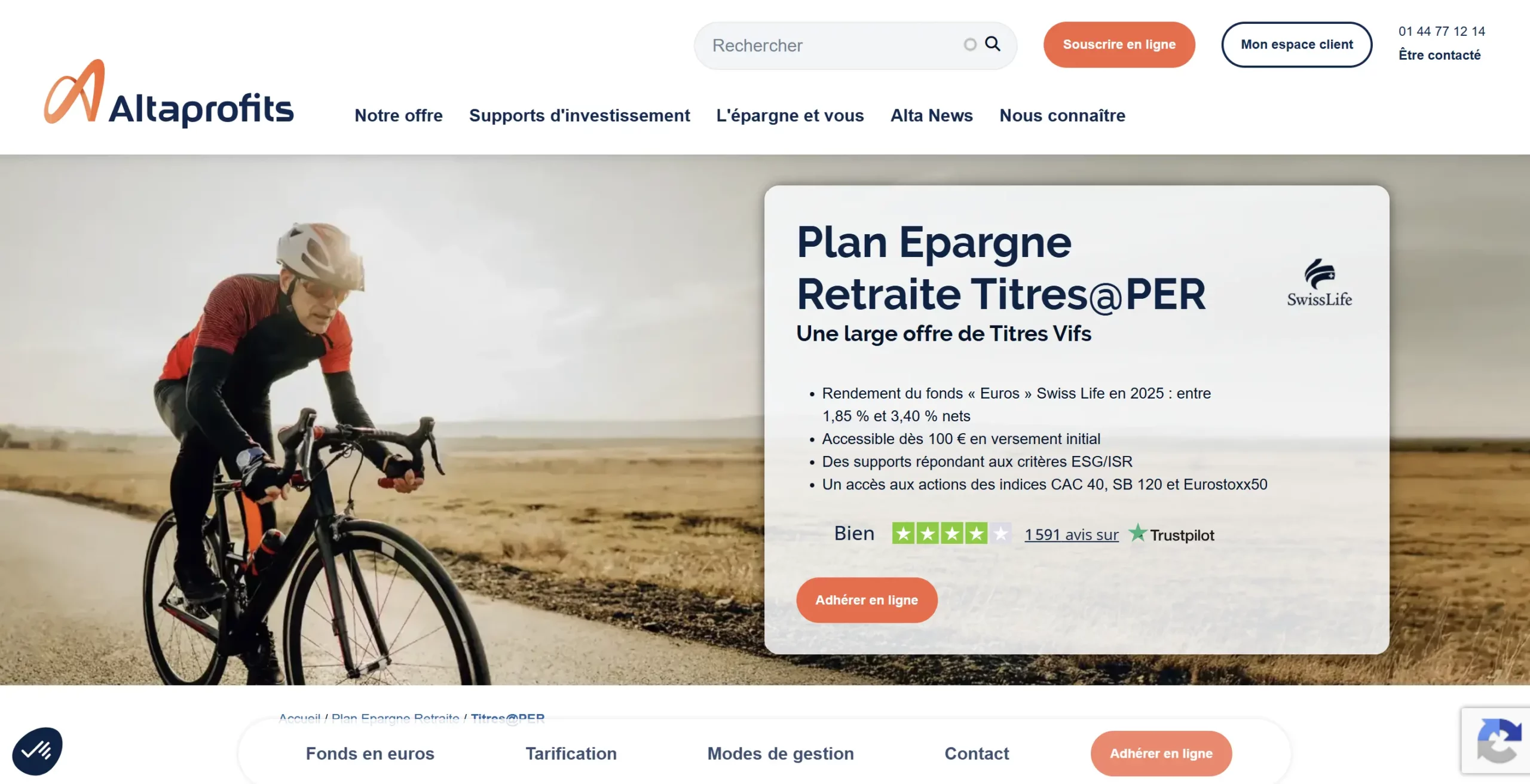 Titres@PER, plan d’épargne retraite Altaprofits assuré par SwissLife