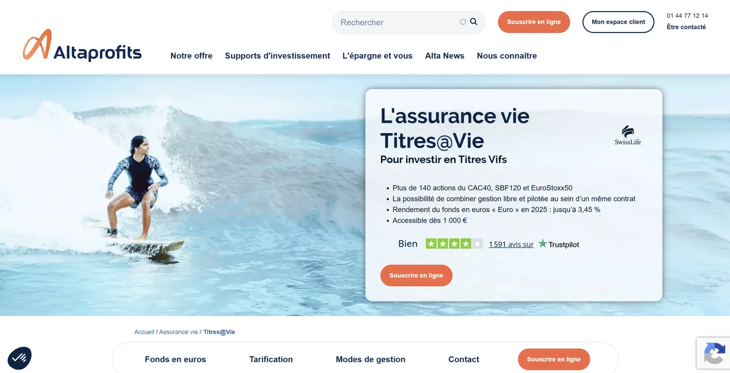 Titres@Vie, assurance vie Altaprofits assurée par SwissLife