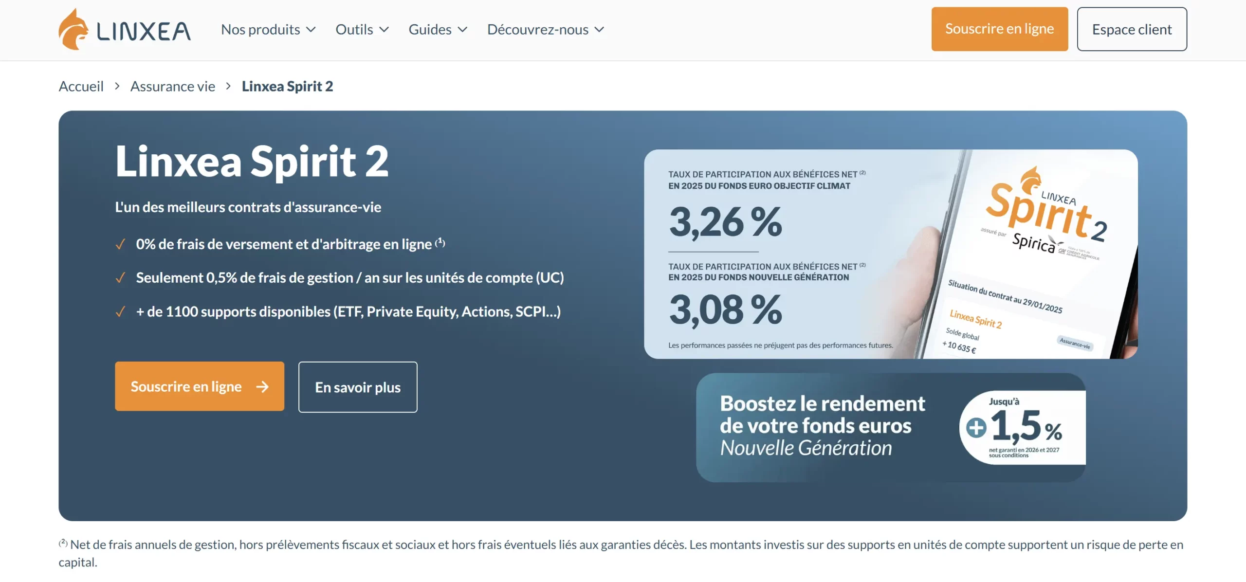 Linxea Spirit 2 : assurance vie à 0,50 % de frais annuels sur les unités de compte