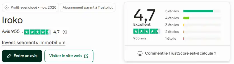 Profil Trustpilot d’Iroko avis
